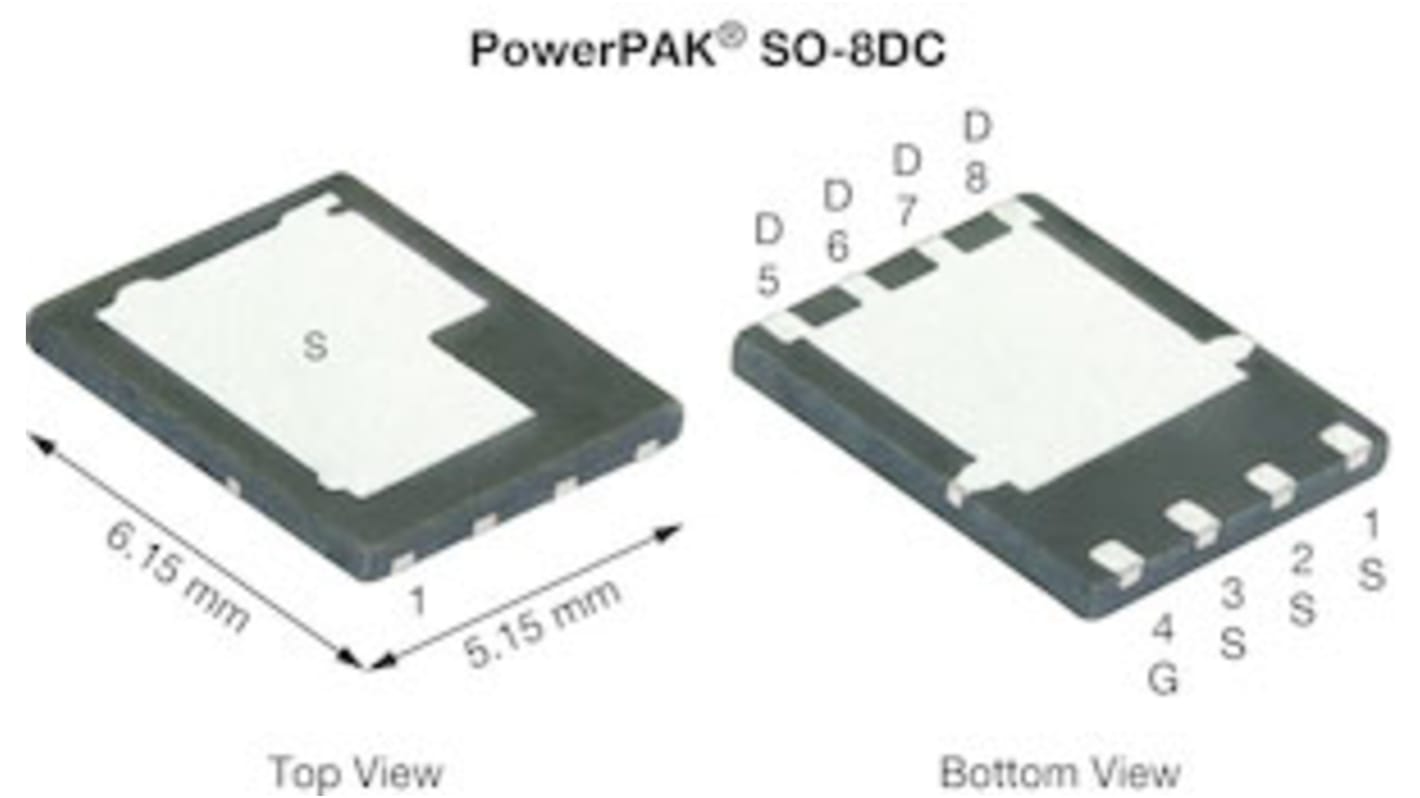 MOSFET Vishay Siliconix, canale N, 900 μΩ, 100 A, PowerPAK SO-8DC, Montaggio superficiale