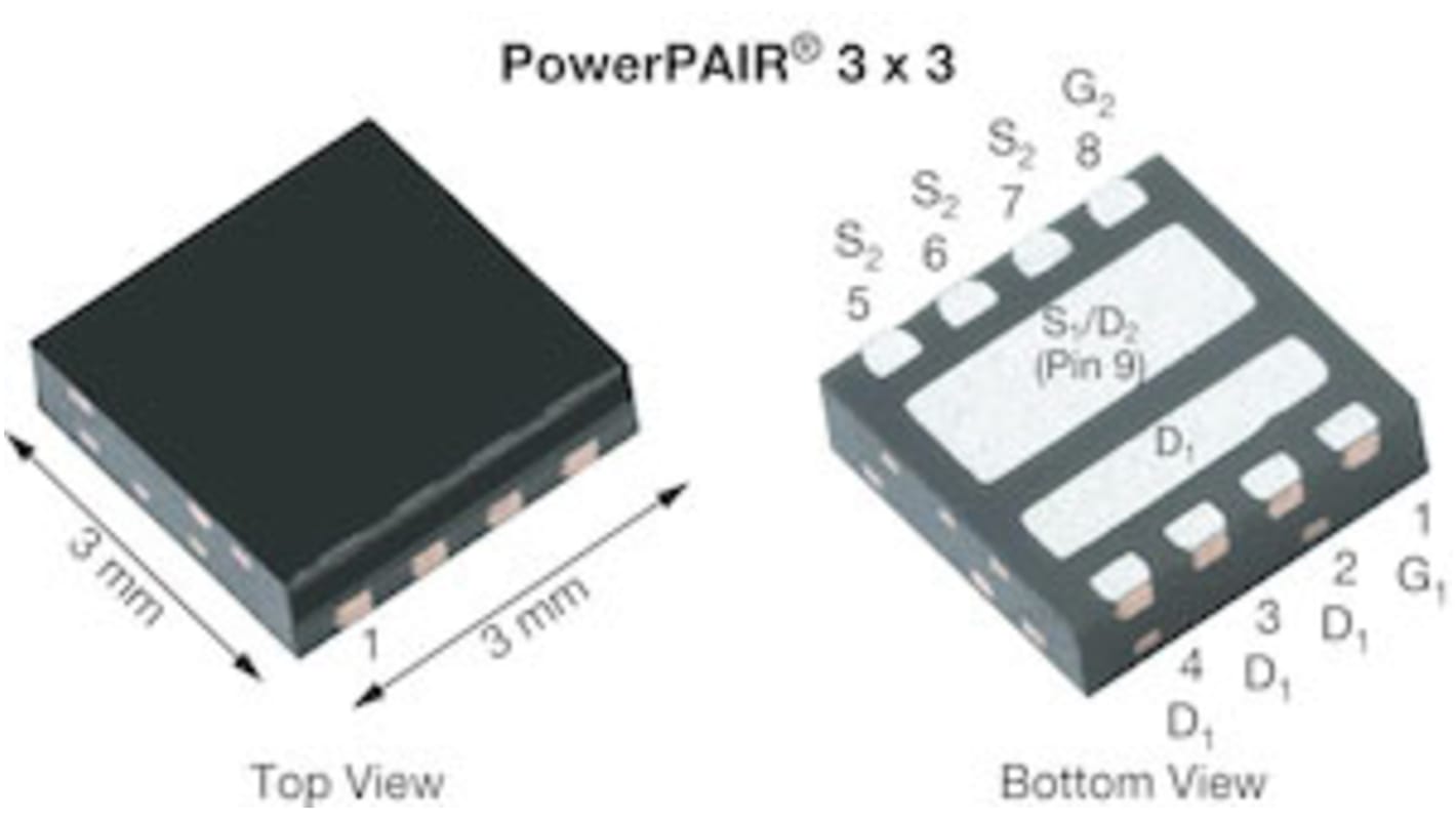 Dual N-Channel MOSFET, 30 A, 30 V, 8-Pin PowerPAIR 3 x 3 Vishay Siliconix SiZ348DT-T1-GE3