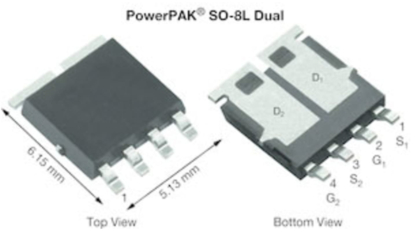 MOSFET Vishay Siliconix, canale N, P, 30 mΩ, 30 A, PowerPAK SO-8L doppio, Montaggio superficiale