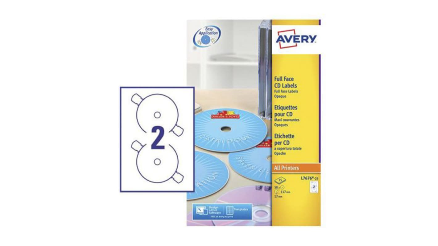 Etiqueta para CD y DVD Avery L7676-25, No