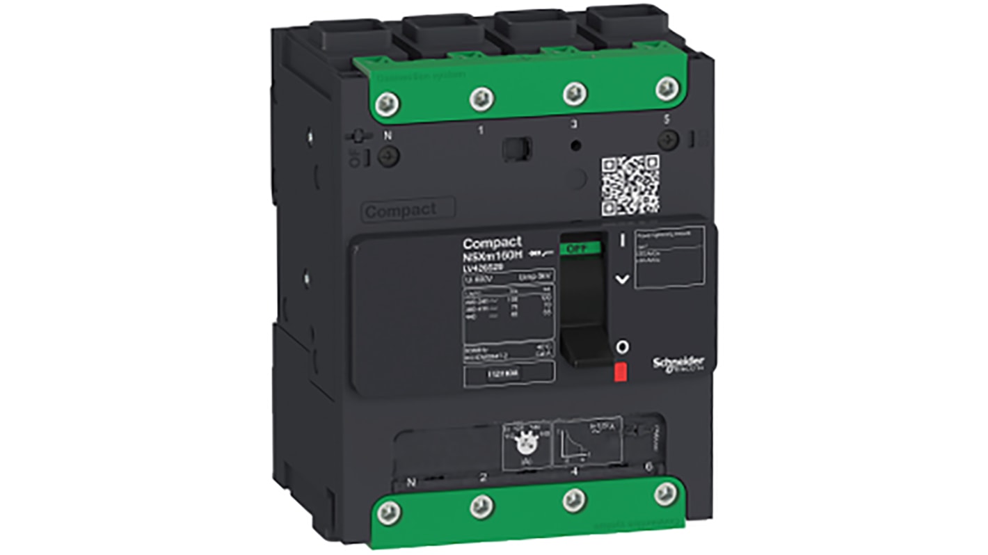 MCCB Schneider Electric, 4 Polos, 100A, Capacidad de Ruptura 20 kA, Montaje en Carril DIN, Compacto, NSXm