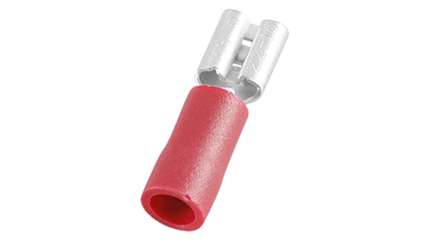 Terminal de lengüeta hembra aislado de color Rojo RS PRO de crimpar, 0.8 x 4.75mm, 0.5mm² → 1.5mm², long. 19.4mm, de