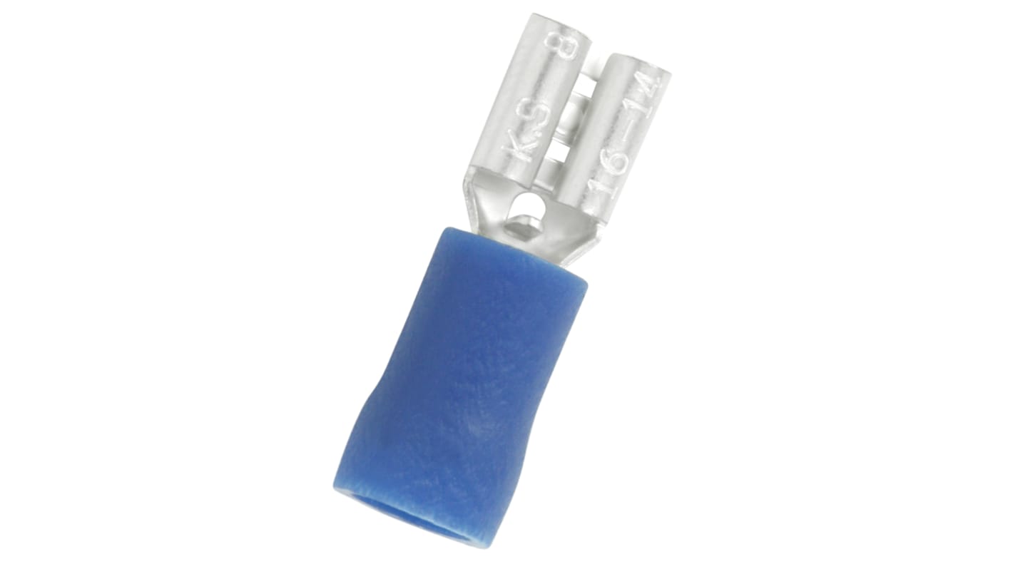 Terminal de lengüeta hembra aislado de color Azul RS PRO de crimpar, 0.8 x 4.75mm, 1.5mm² → 2.5mm², long. 19.4mm, de