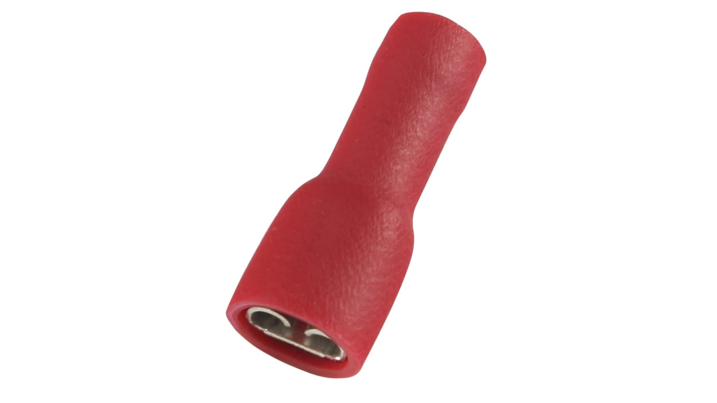 Terminal de lengüeta hembra aislado de color Rojo RS PRO de crimpar, 0.5 x 4.75mm, 0.5mm² → 1.5mm², long. 20.5mm, de