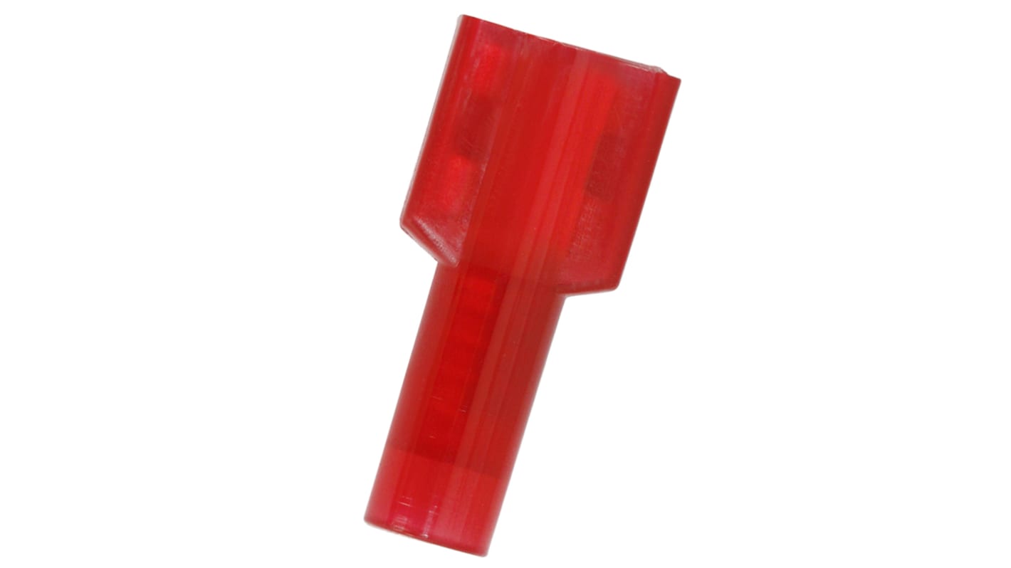 Terminal de lengüeta hembra aislado de color Rojo RS PRO de crimpar, 0.8 x 6.35mm, 0.5mm² → 1.5mm², long. 22.5mm, de