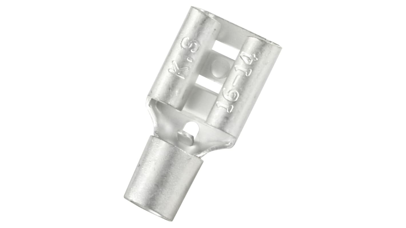 Terminal de lengüeta hembra RS PRO de crimpar, 0.8 x 6.35mm, 1.5mm² → 2.5mm², long. 15.7mm, de Latón estañado