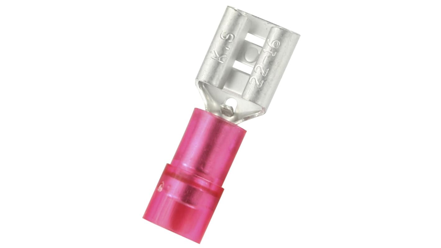 RS PRO Red Insulated Female Spade Connector, Receptacle, 0.8 x 6.35mm Tab Size, 0.5mm² to 1.5mm²