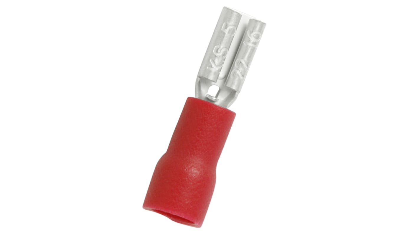 Terminal de lengüeta hembra aislado de color Rojo RS PRO de crimpar, 0.5 x 2.8mm, 0.5mm² → 1.5mm², long. 18.6mm, de