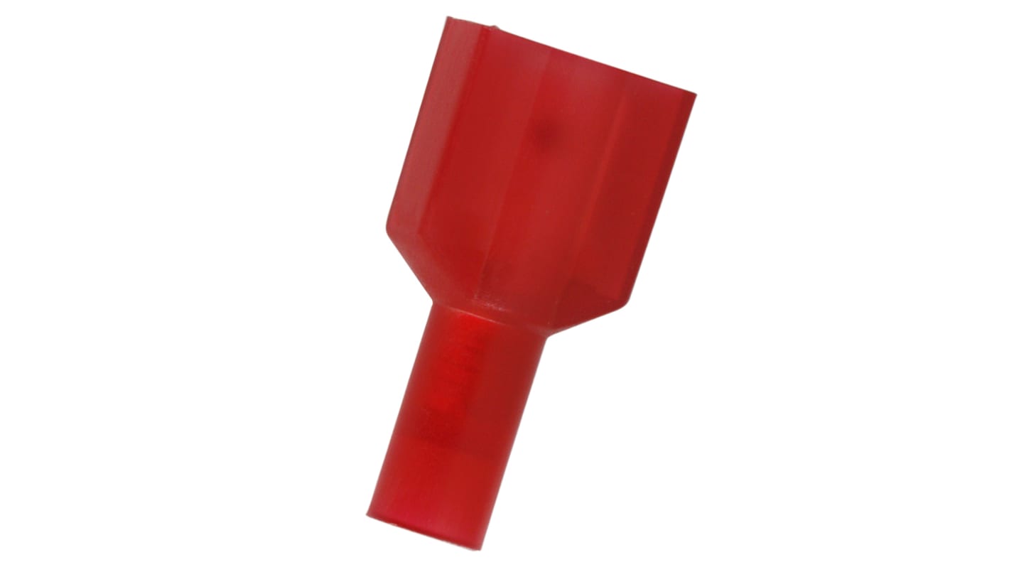 Terminal de lengüeta macho aislado de color Rojo RS PRO de crimpar, 0.8 x 6.35mm, 0.5mm² → 1.5mm², long. 24.5mm, de