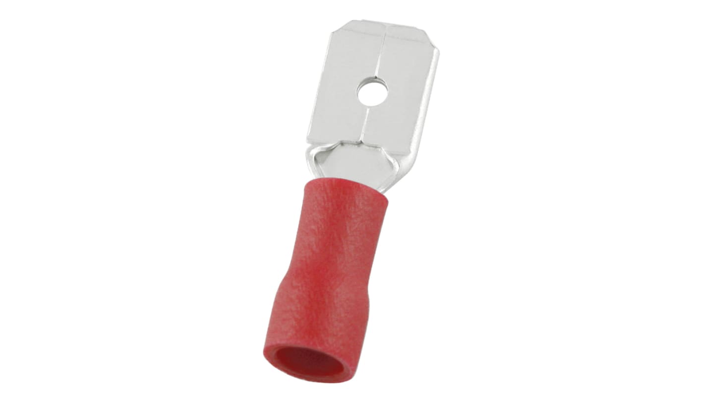 RS PRO Red Insulated Male Spade Connector, Tab, 0.8 x 6.35mm Tab Size, 0.5mm² to 1.5mm²