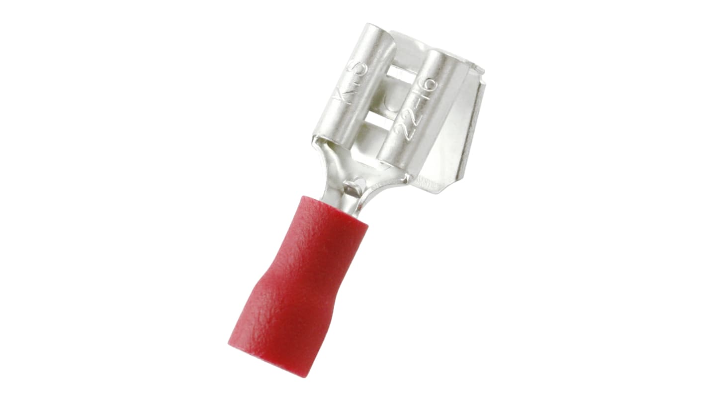 RS PRO Red Insulated Male to Female Spade Connector, Piggyback Terminal, 0.8 x 6.35mm Tab Size, 0.5mm² to 1.5mm²