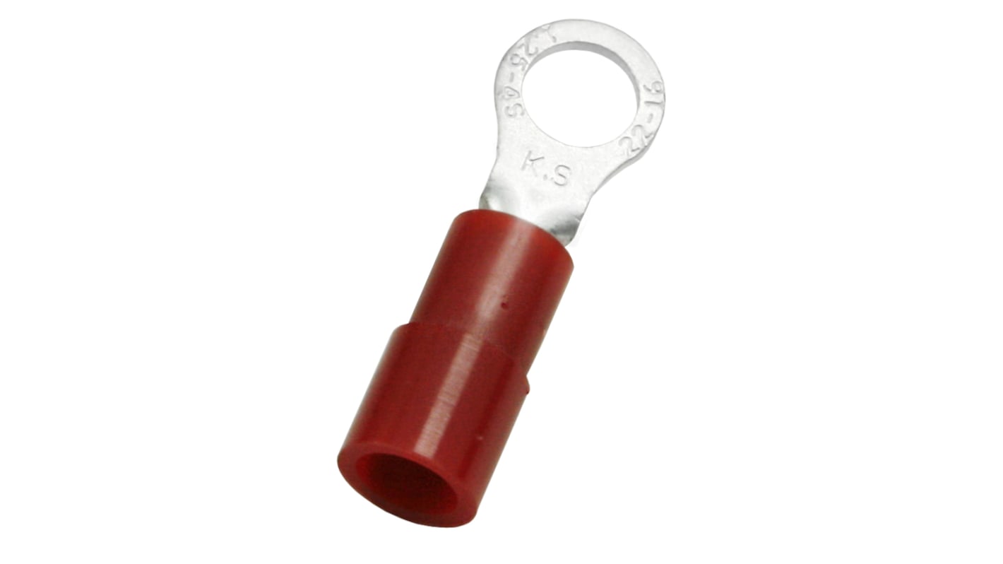 RS PRO Ringkabelschuh, Isoliert, Nylon, Rot, aussen ø 6.6mm, innen ø 4.3mm, max. 1.5mm², 4.3mm