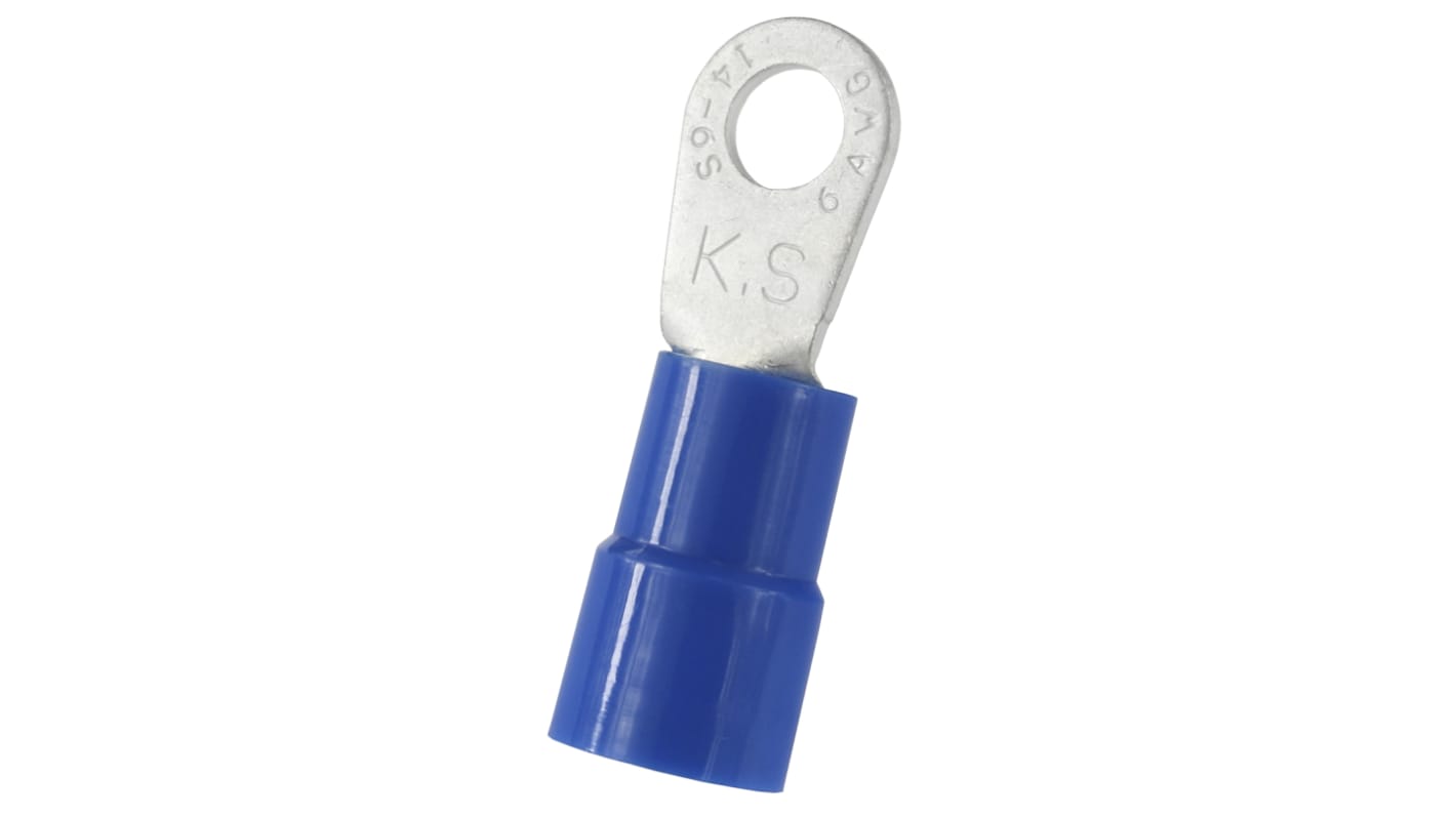 RS PRO Insulated Ring Terminal, 6.4mm Stud Size to 14mm² Wire Size, Blue