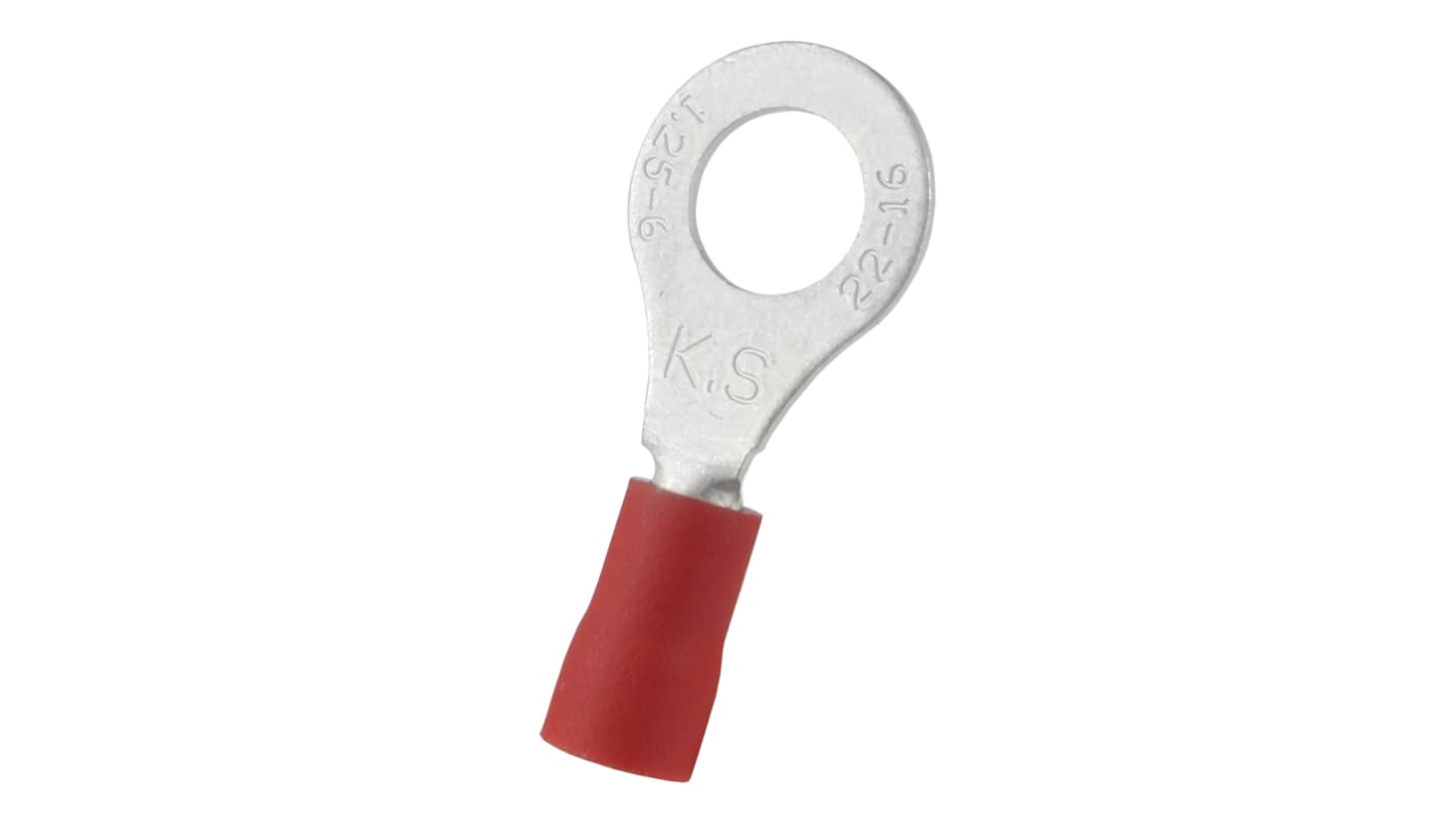 RS PRO Ringkabelschuh, Isoliert, Vinyl, Rot, aussen ø 11.6mm, innen ø 6.4mm, max. 1.5mm², 6.4mm