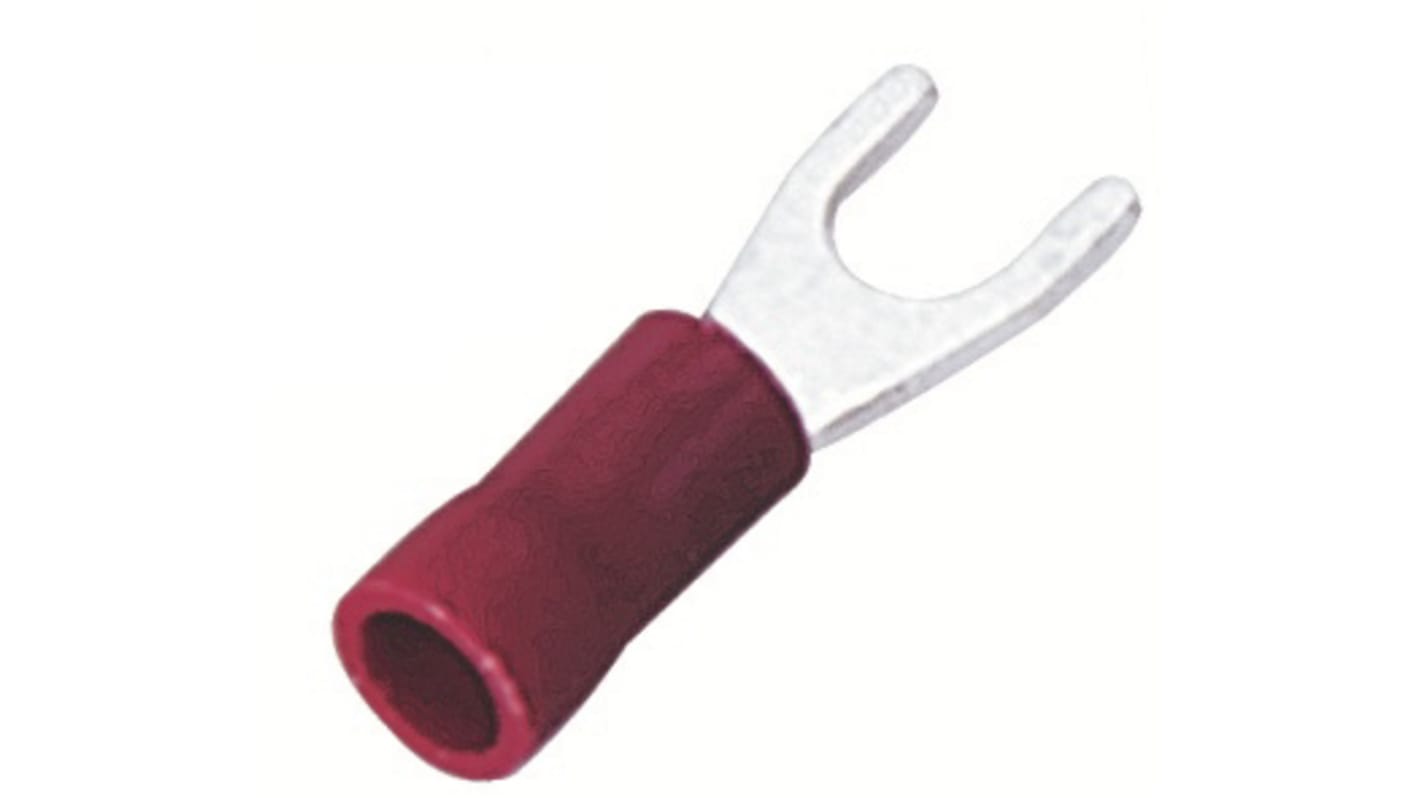 RS PRO Insulated Crimp Spade Connector, 0.5mm² to 1.5mm², 22AWG to 16AWG, 3.2mm Stud Size Vinyl, Red