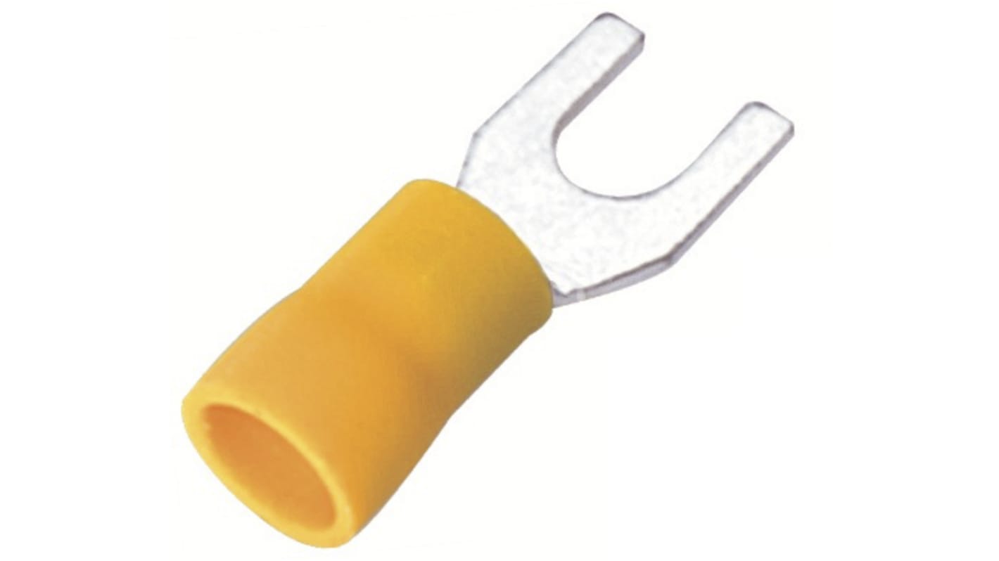 RS PRO Insulated Crimp Spade Connector, 4mm² to 6mm², 12AWG to 10AWG, 4.3mm Stud Size Vinyl, Yellow