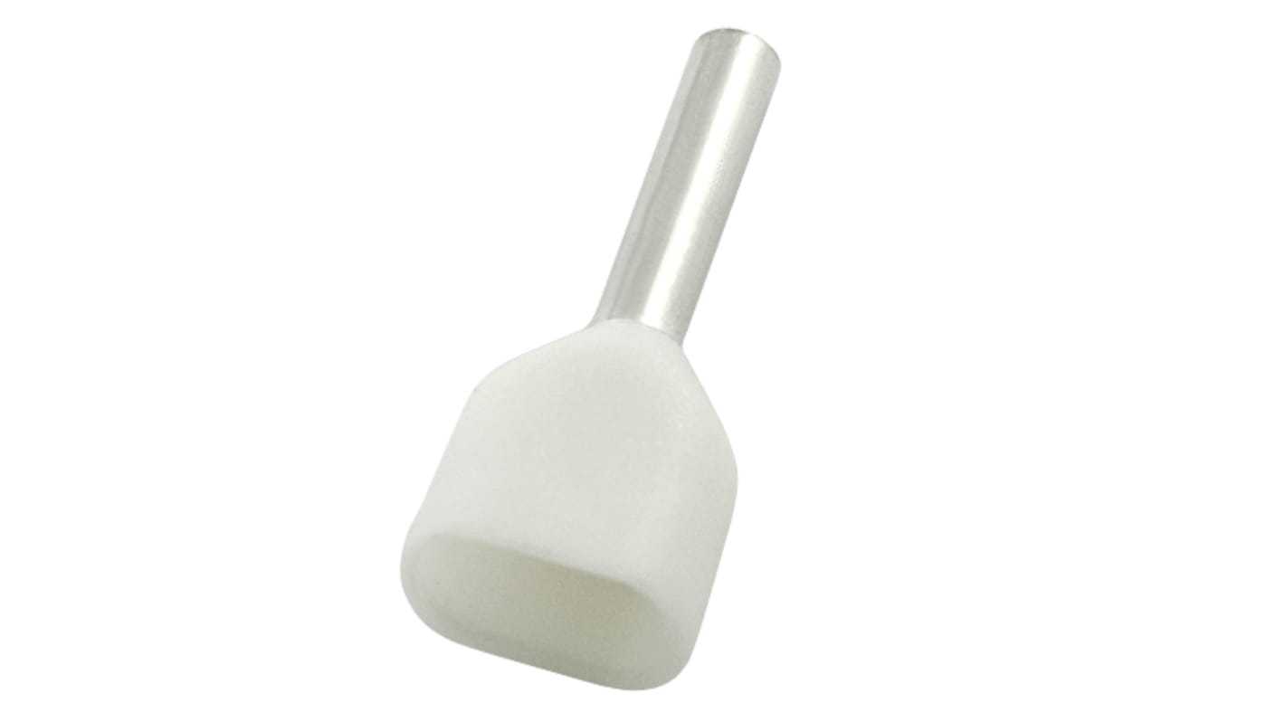 RS PRO Insulated Crimp Bootlace Ferrule, 8mm Pin Length, 2.1mm Pin Diameter, 2 x 0.75mm² Wire Size, White