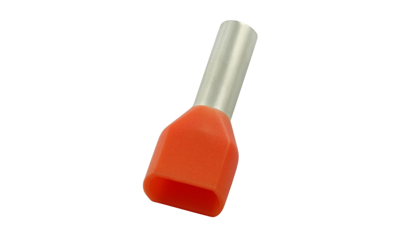 RS PRO Insulated Crimp Bootlace Ferrule, 12mm Pin Length, 4.2mm Pin Diameter, 2 x 4mm² Wire Size, Orange