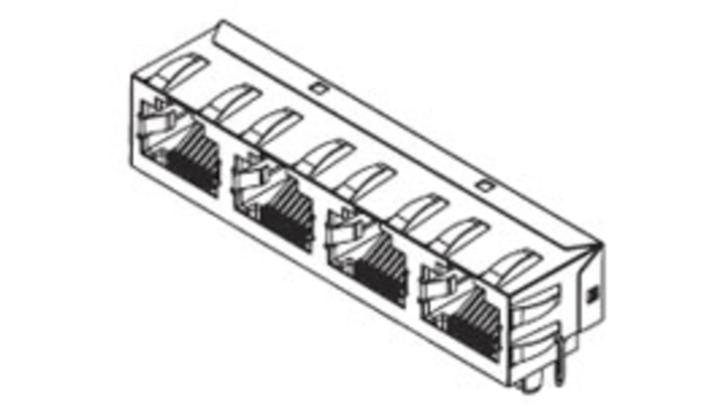 Konektor RJ45 Cat3, pravoúhlý, Průchozí otvor, Samice, číslo řady: 44248, počet portů: 4