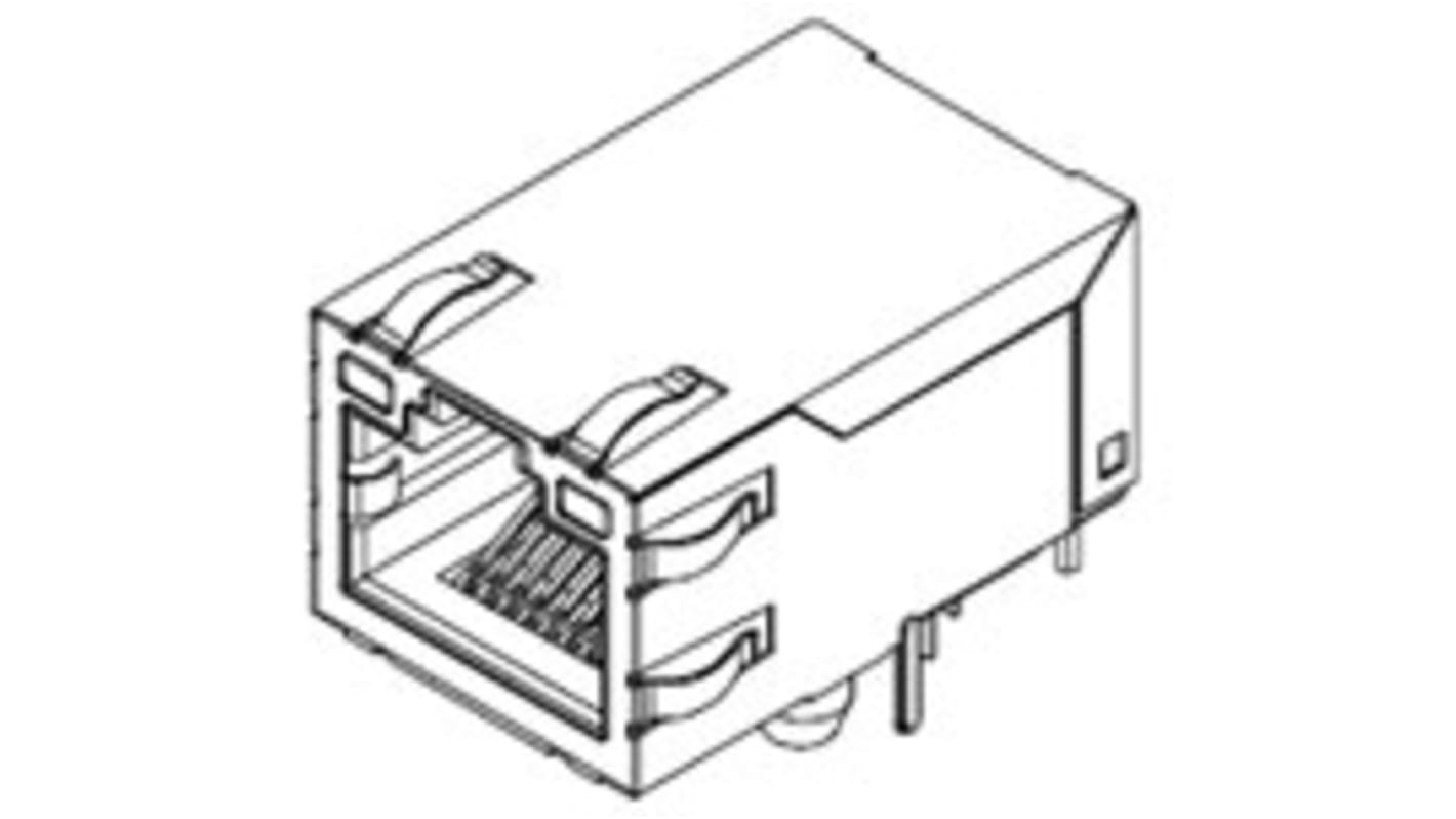 Konektor RJ45 Cat5, Cat5e, pravoúhlý, Průchozí otvor, Samice, číslo řady: 48025, počet portů: 1