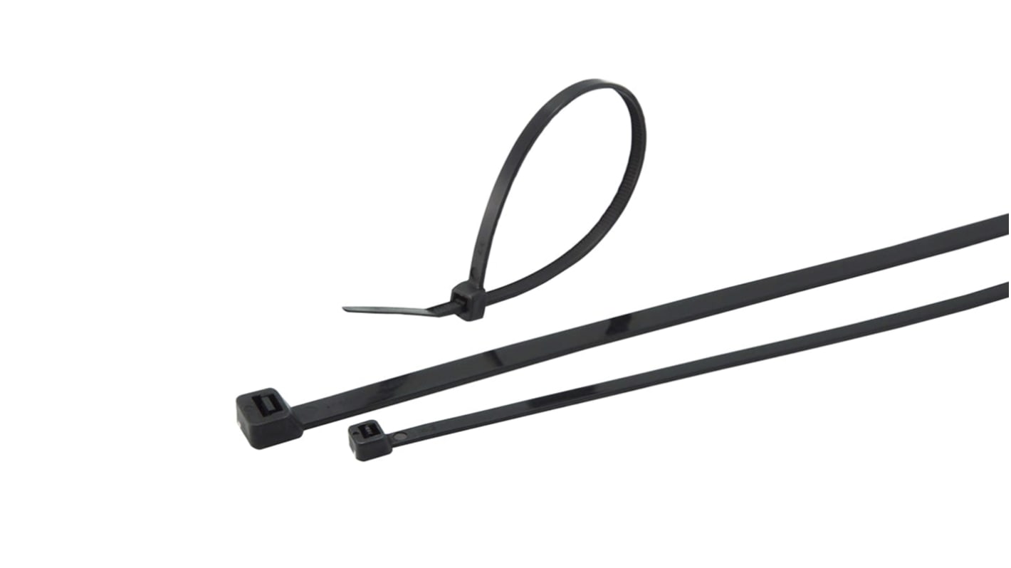 RS PRO Cable Tie, 300mm x 7.6 mm, Black PP, Pk-100