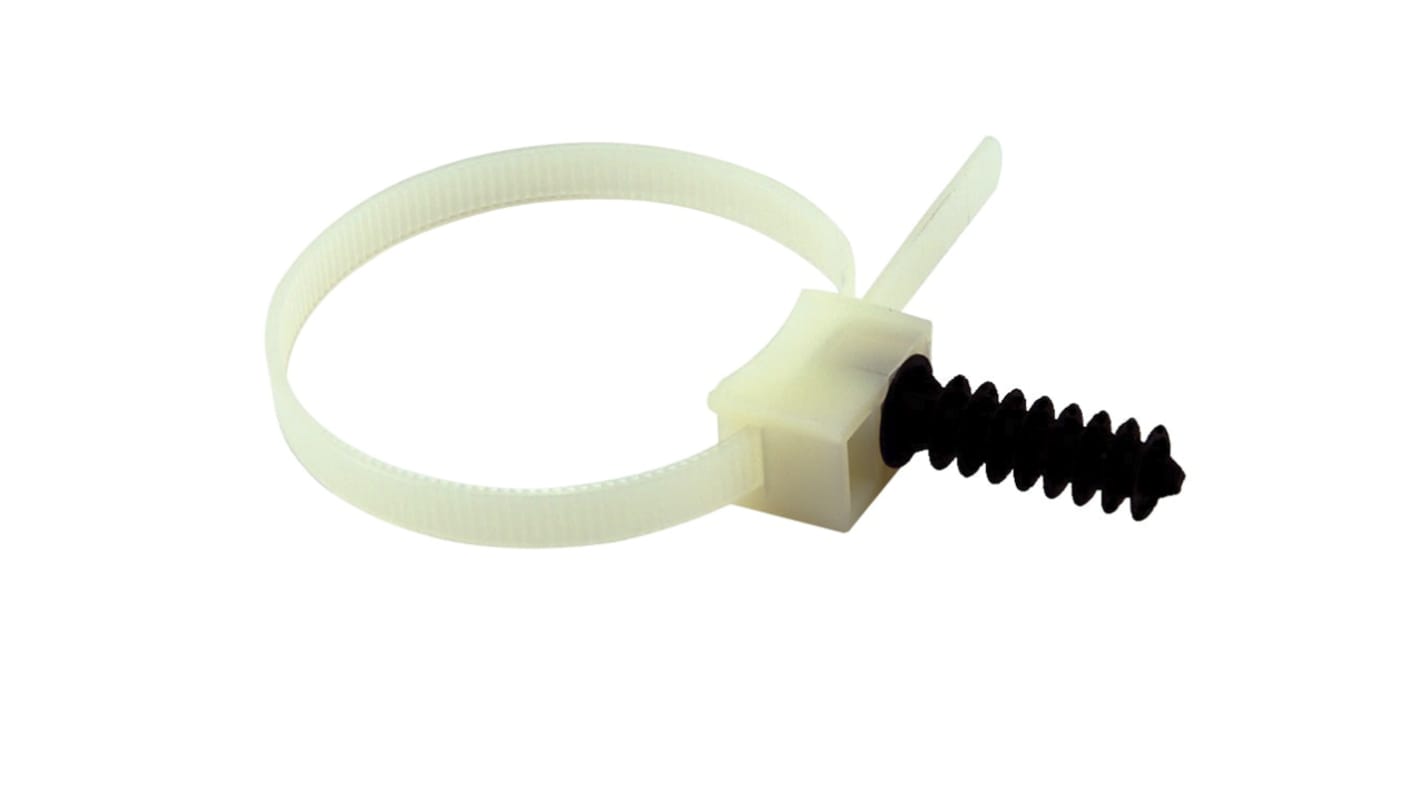 RS PRO Cable Tie, Saddle Mounting, 238.2mm x 7.1mm, Natural Nylon, Pk-100