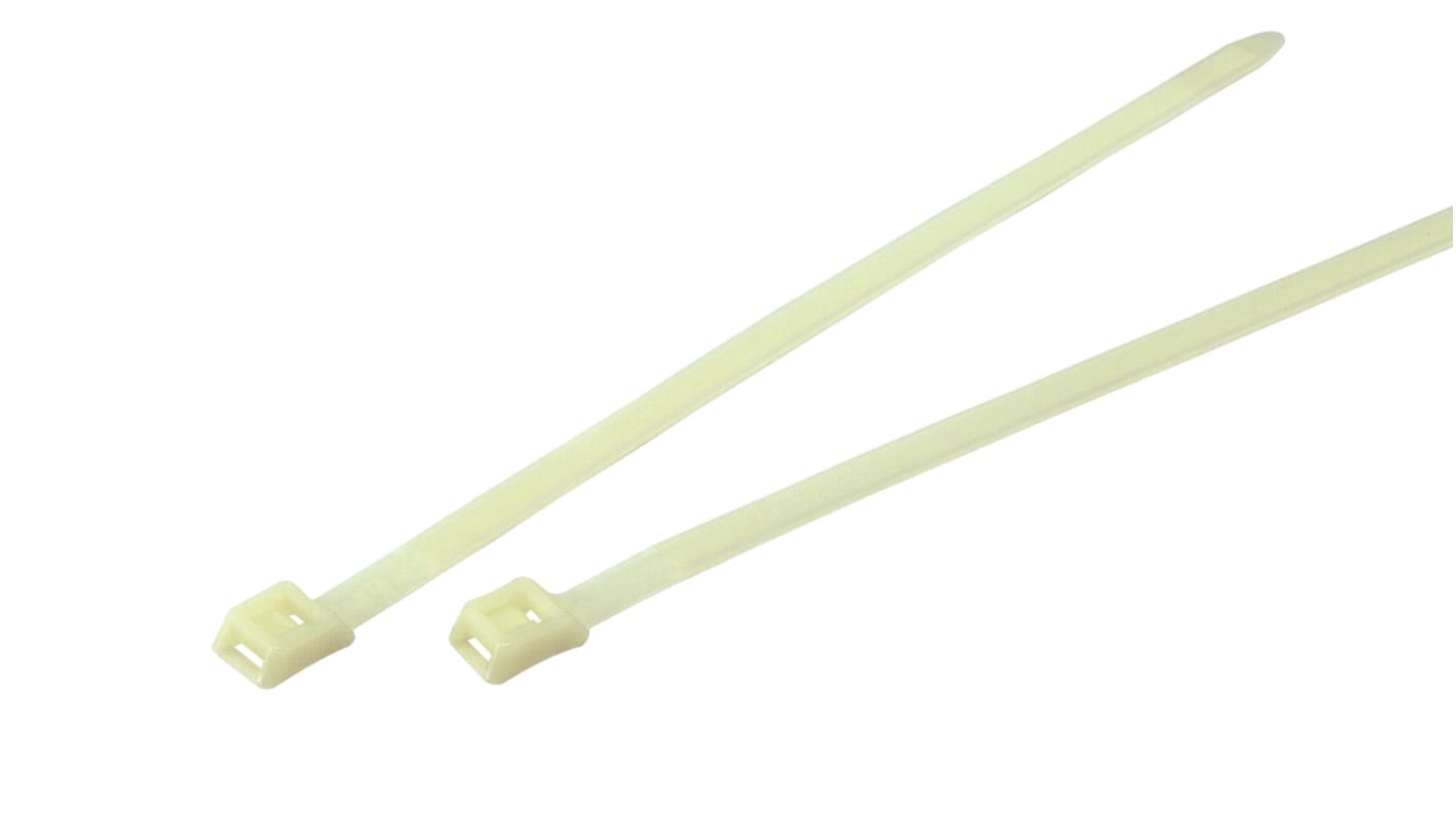 RS PRO Cable Tie, 255mm x 9mm, Natural Nylon, Pk-100