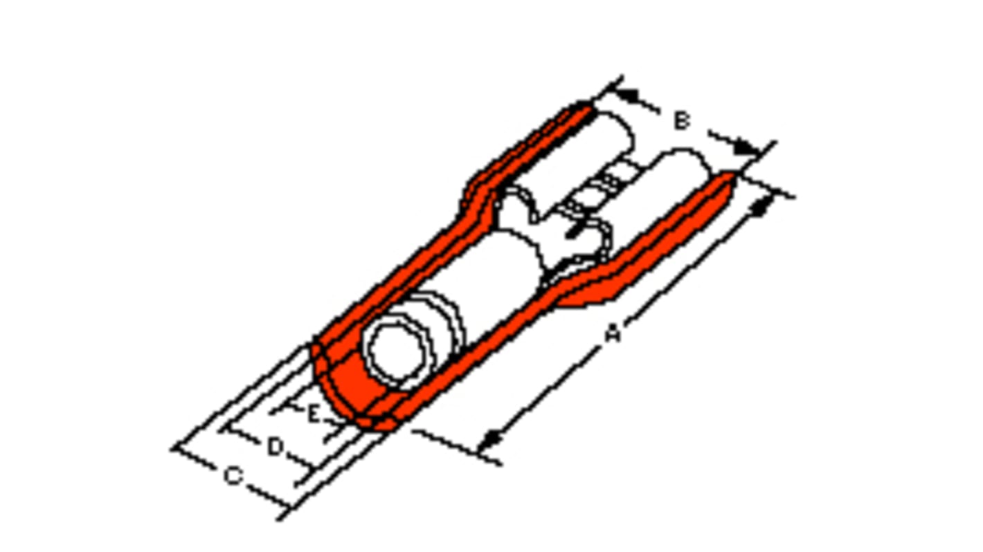 Molex 19002 Flachsteckhülse, 22 → 18 AWG, Rot, Isoliert, 6.35 x 0.81mm, Buchse, 22AWG min