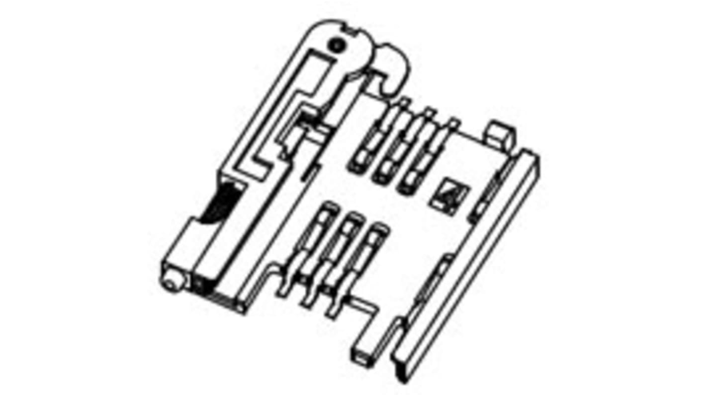 Connettore scheda di memoria Molex Femmina, 6 vie, passo 2.54mm, Montaggio superficiale