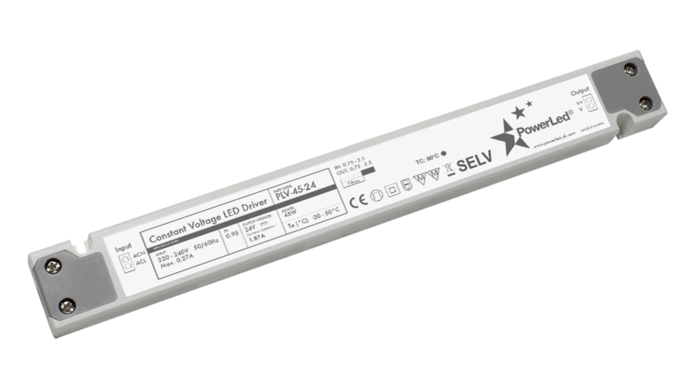 PowerLED LED meghajtó áramkör PLV-45-24, kimeneti fesz,: 24V, 1.9A, 45W IP20, állandó feszültség