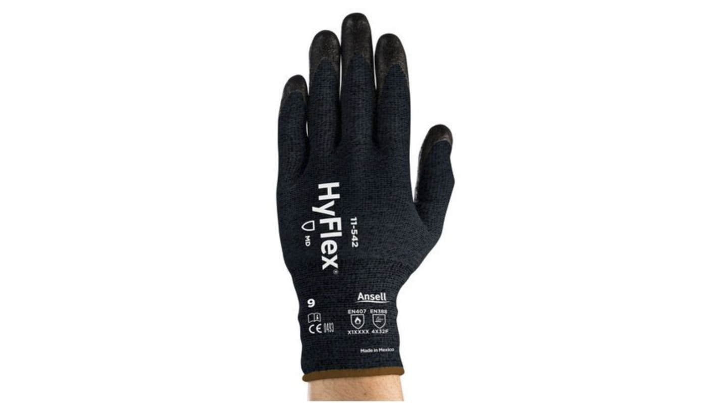 Ansell HyFlex 11-542 Black Kevlar Heat Resistant Work Gloves, Size 8, Medium, Nitrile Coating