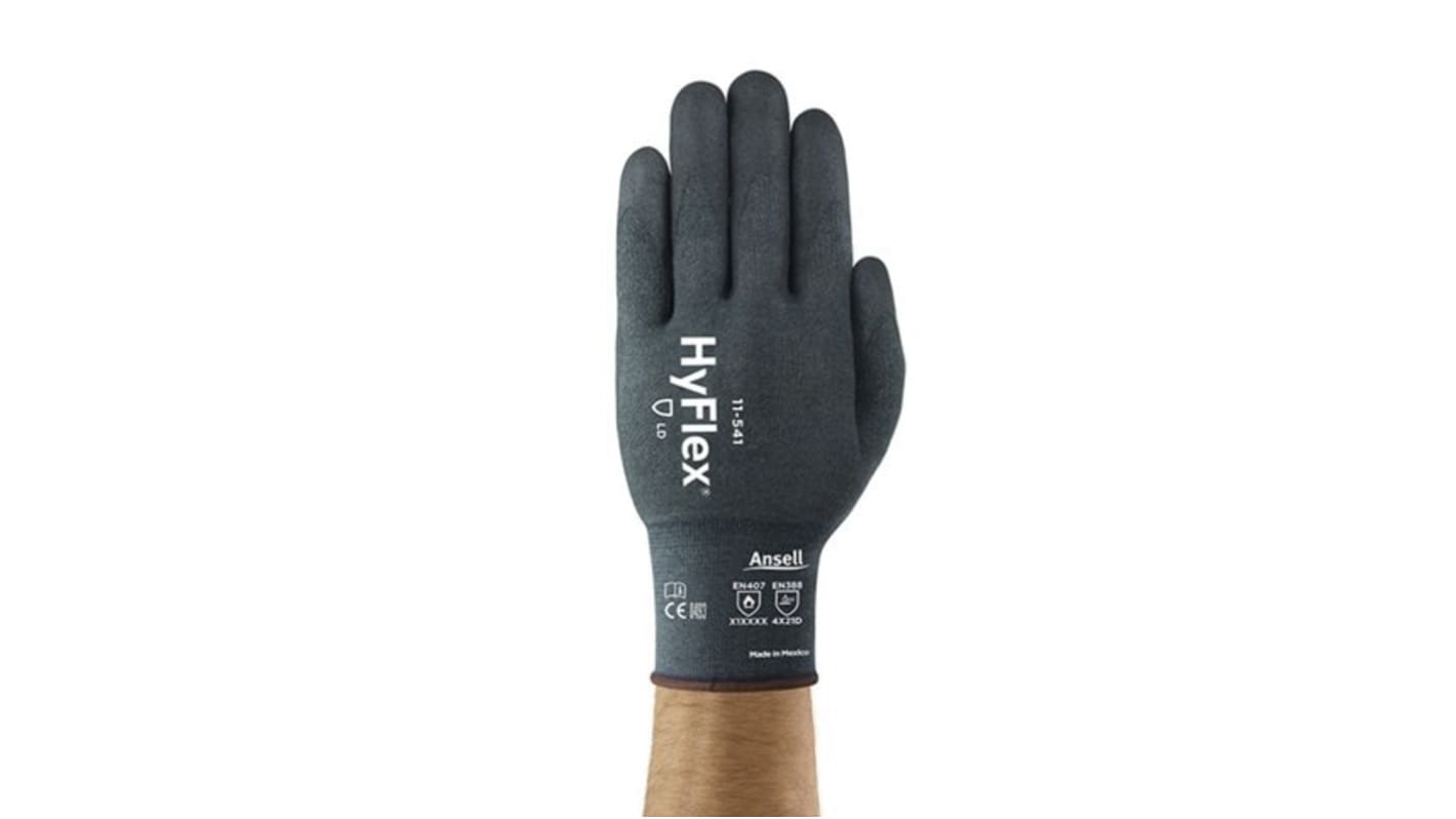Ansell HyFlex 11-541 Grey Kevlar Heat Resistant Work Gloves, Size 9, Large, Nitrile Coating