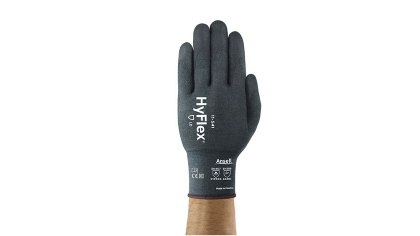 Ansell HyFlex 11-541 Grey Kevlar Heat Resistant Work Gloves, Size 10, Nitrile Coating