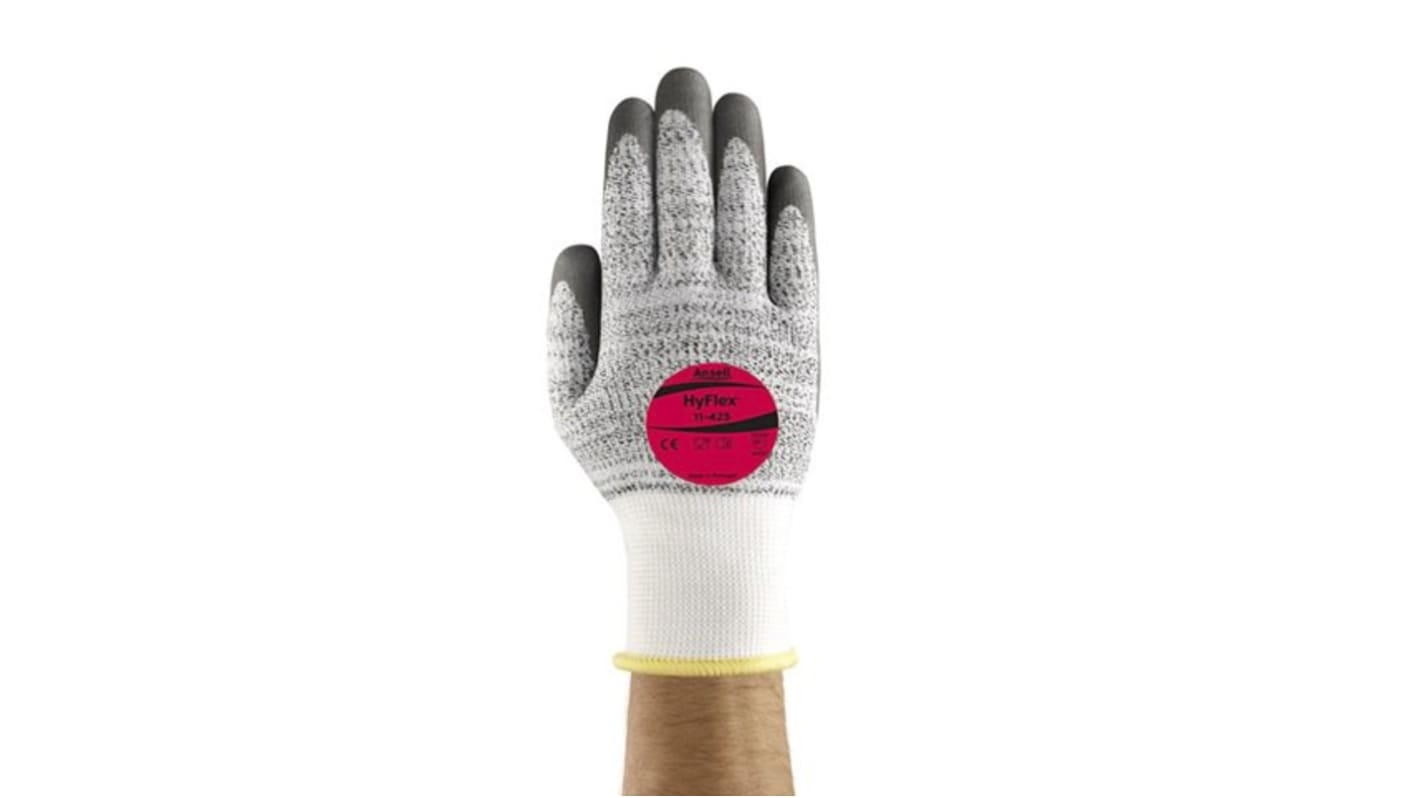 Guantes de trabajo de Poliamida Gris Ansell serie HyFlex 11-425, talla 9, con recubrimiento de Polímero de agua, Uso