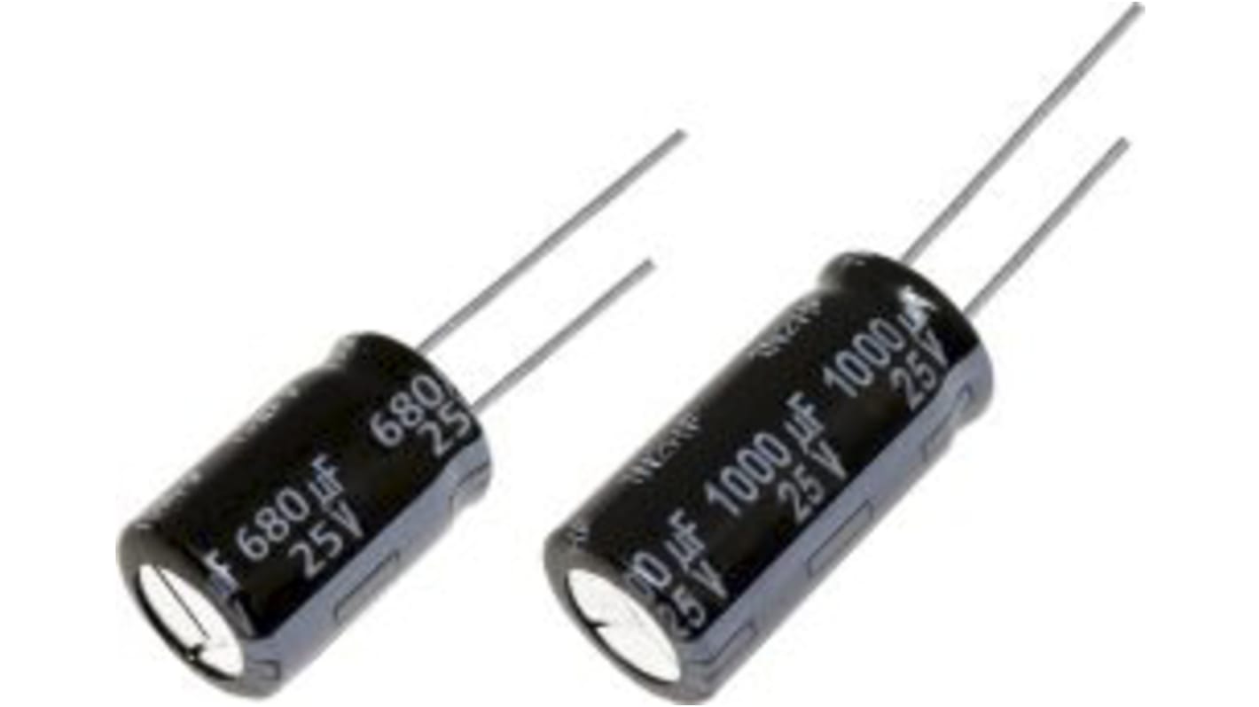 Condensador electrolítico Panasonic serie FP, 1000μF, ±20%, 25V dc, Radial, Orificio pasante, 10 (Dia.) x 20mm, paso 5mm