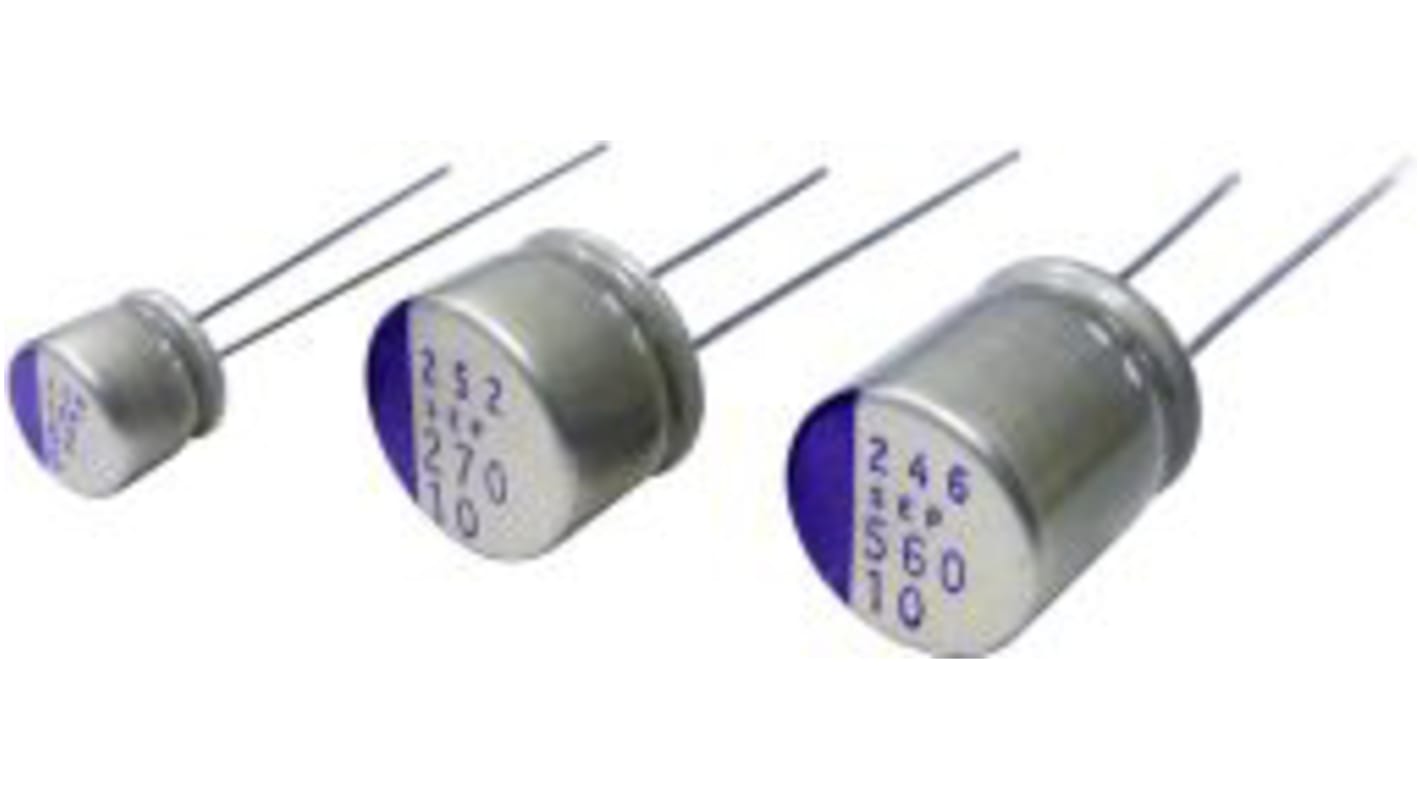 Condensador de polímero Panasonic SEP, 150μF ±20%, 16V dc, Montaje en orificio pasante, paso 5mm, dim. 10 (Dia) x 8mm