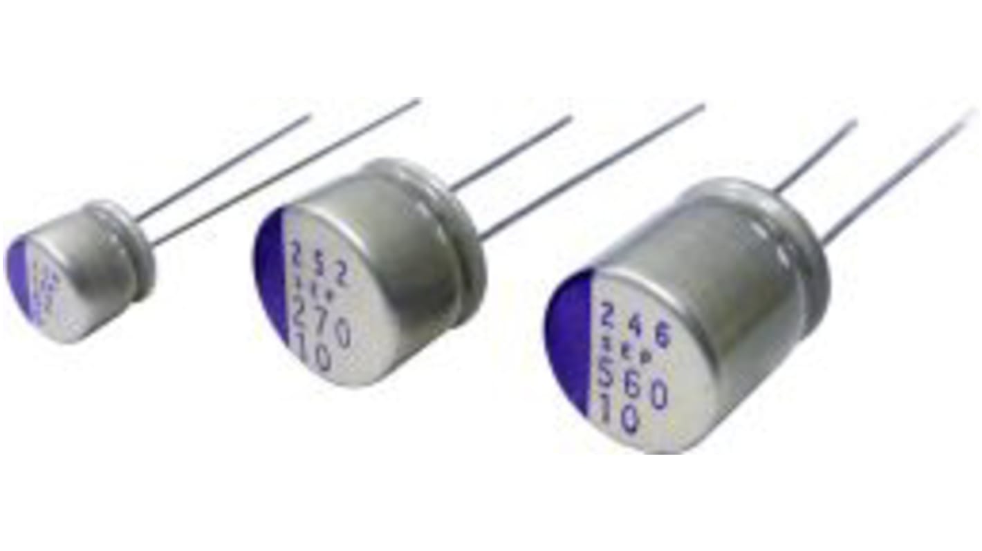 Condensador de polímero Panasonic SEP, 330μF ±20%, 16V dc, Montaje en orificio pasante, paso 3.5mm, dim. 10 (Dia) x 13mm