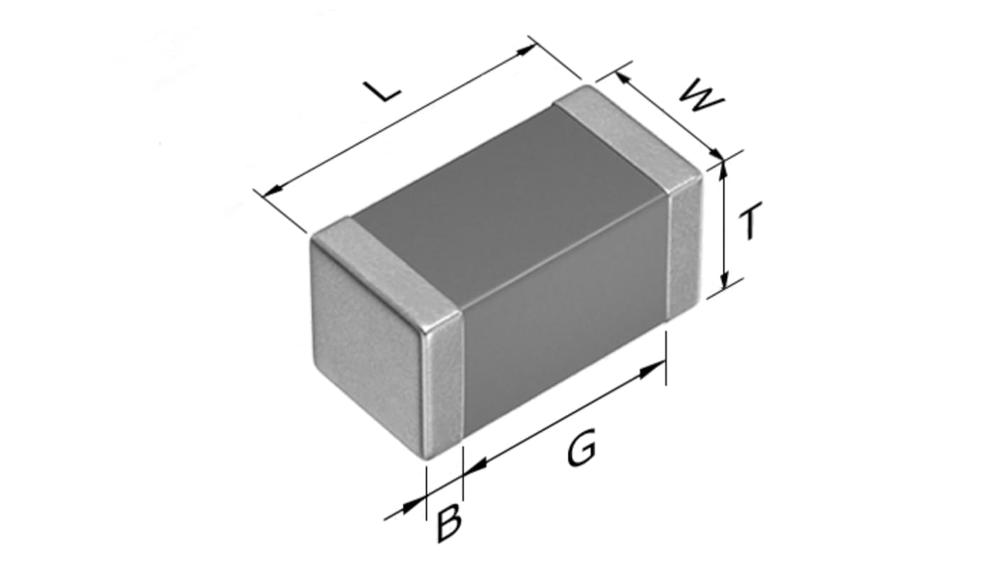 Condensateur céramique multicouche MLCC,  CMS, 1.2nF, 50V c.c., ±5%, diélectrique : NP0