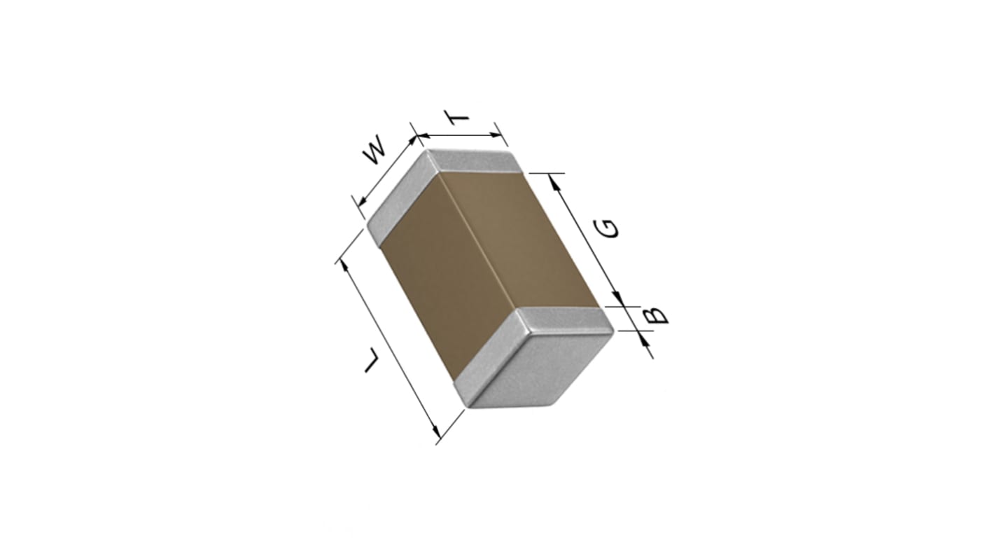 Condensateur céramique multicouche MLCC,  CMS, 100nF, 50V c.c., ±10%, diélectrique : X7R