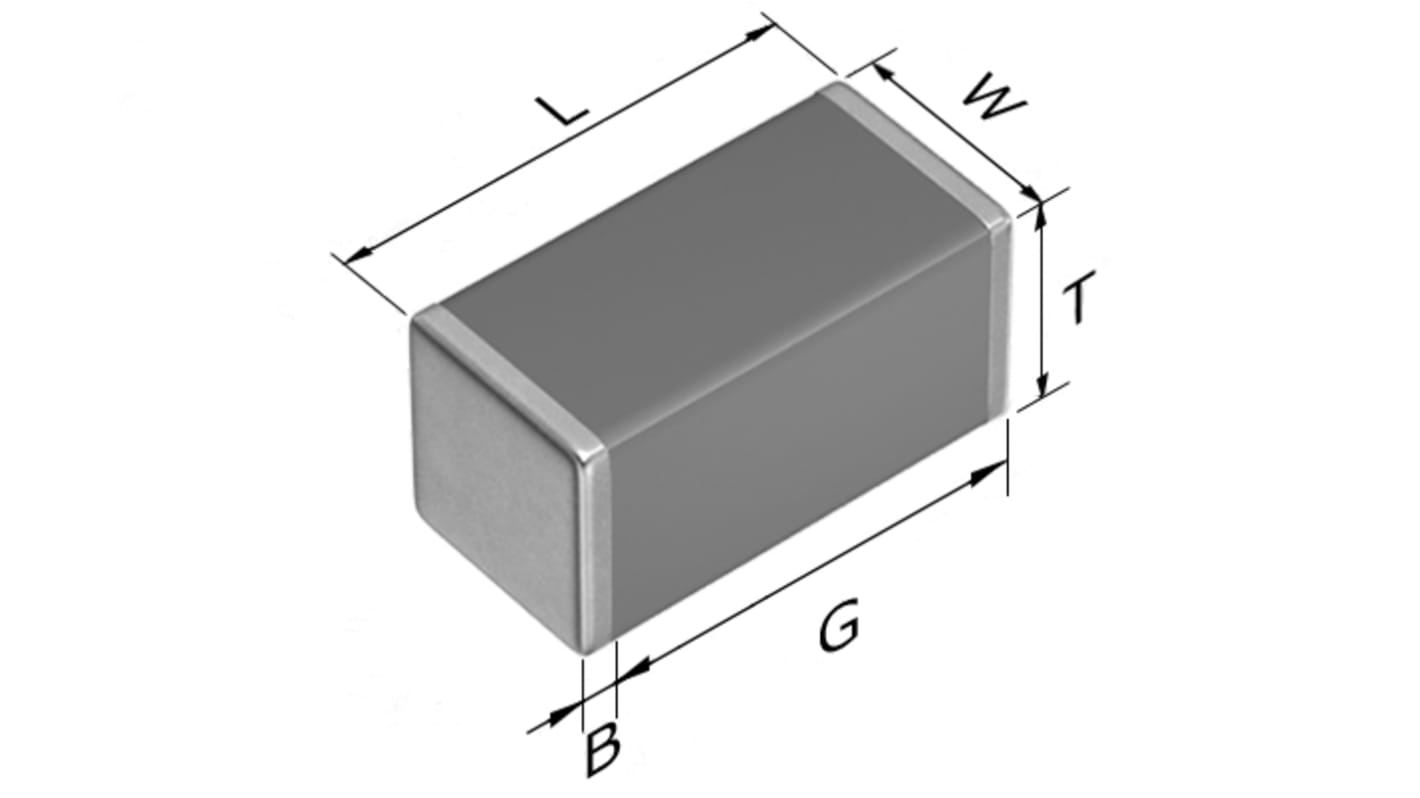 Condensateur céramique multicouche MLCC,  CMS, 10nF, 630V c.c., ±10%, diélectrique : X7R