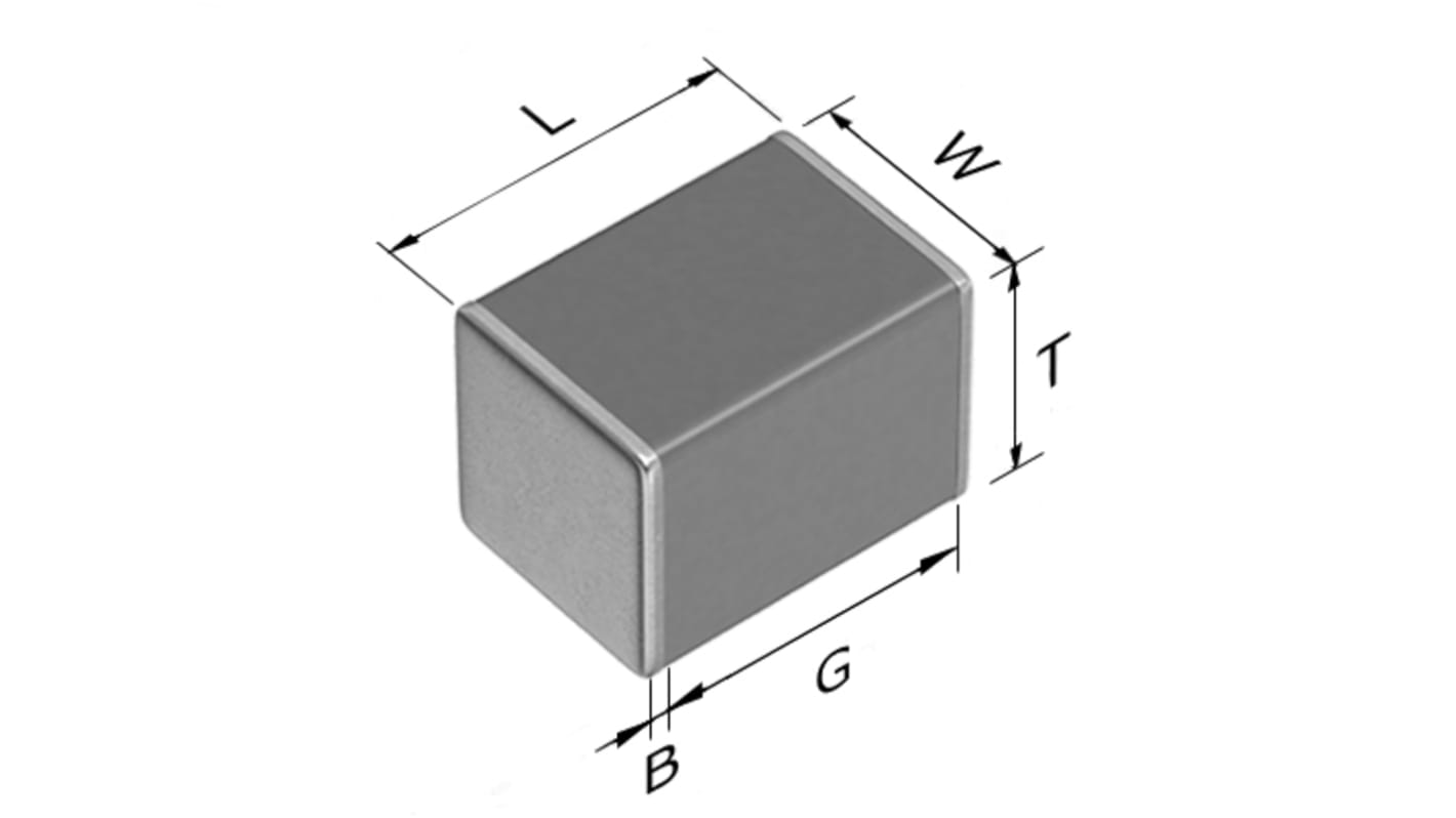 Condensatore ceramico multistrato MLCC, AEC-Q200, 1812 (4532M), 100nF, ±5%, 50V cc, SMD, C0G