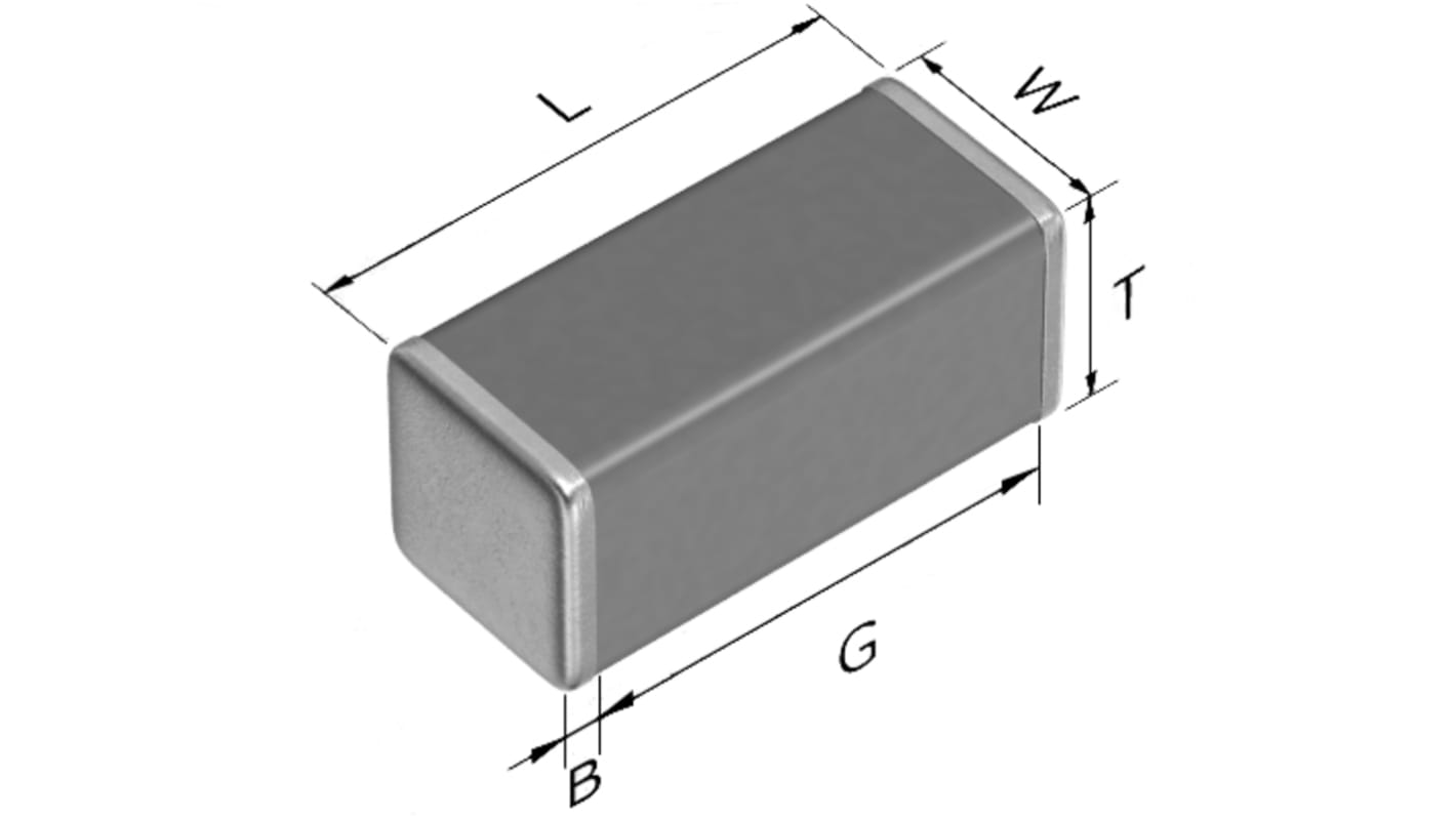 Condensateur céramique multicouche MLCC,  CMS, 47nF, 450V c.c., ±5%, diélectrique : C0G