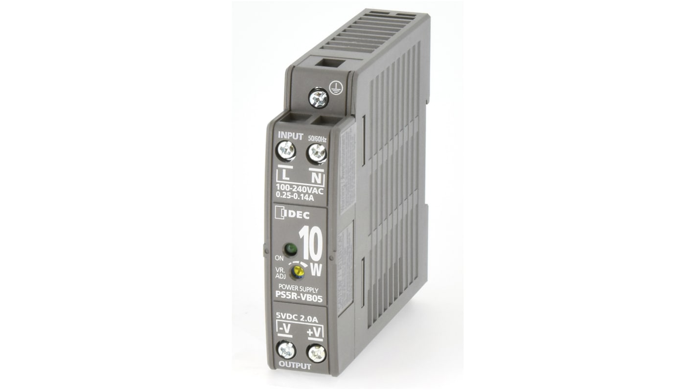 Idec PS5R DIN Rail Power Supply, 100 → 370 V dc, 85 → 264 V ac, 5V dc, 2A Output, 10W