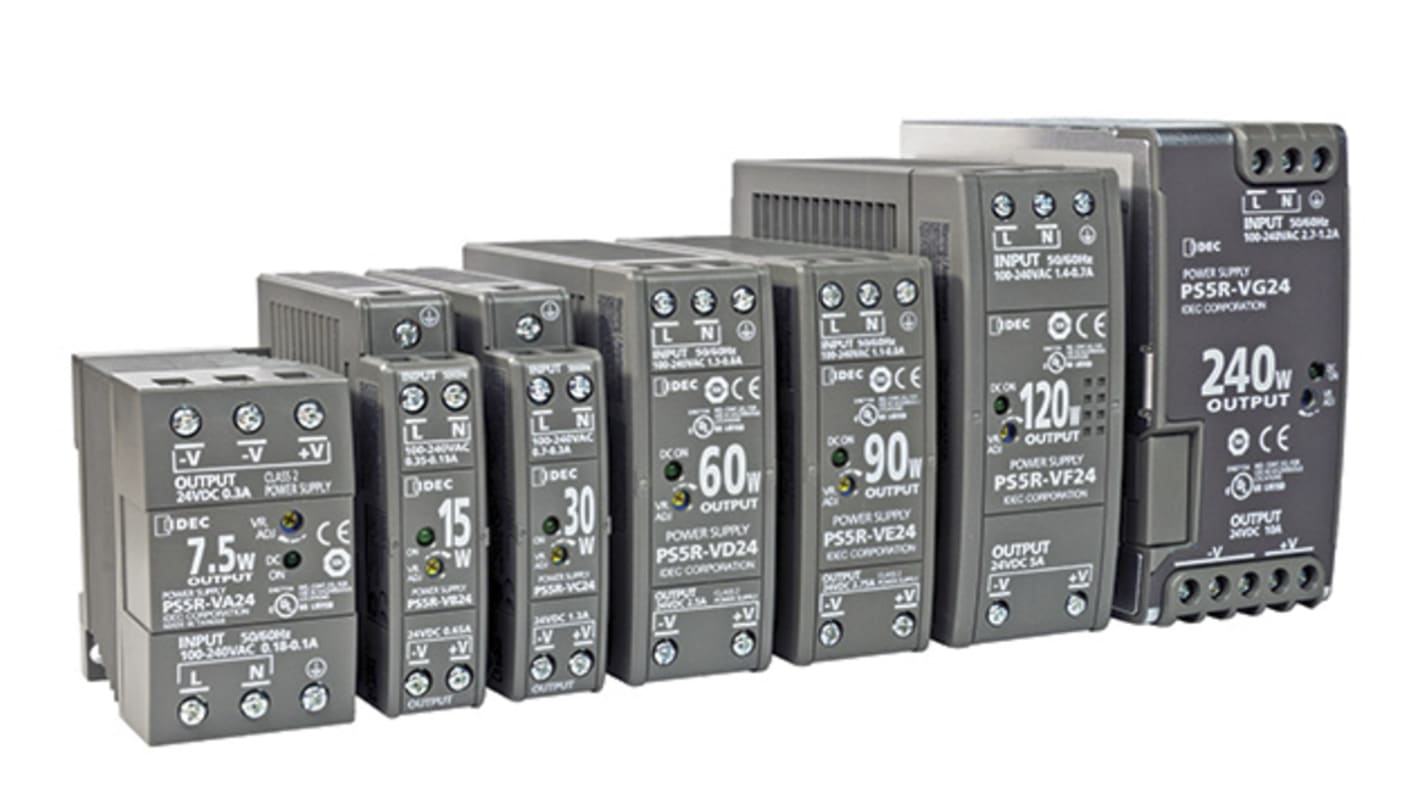 Idec PS5R DIN Rail Power Supply, 85 → 264V ac ac, dc Input, 12V dc dc Output, 1.3A Output, 15W