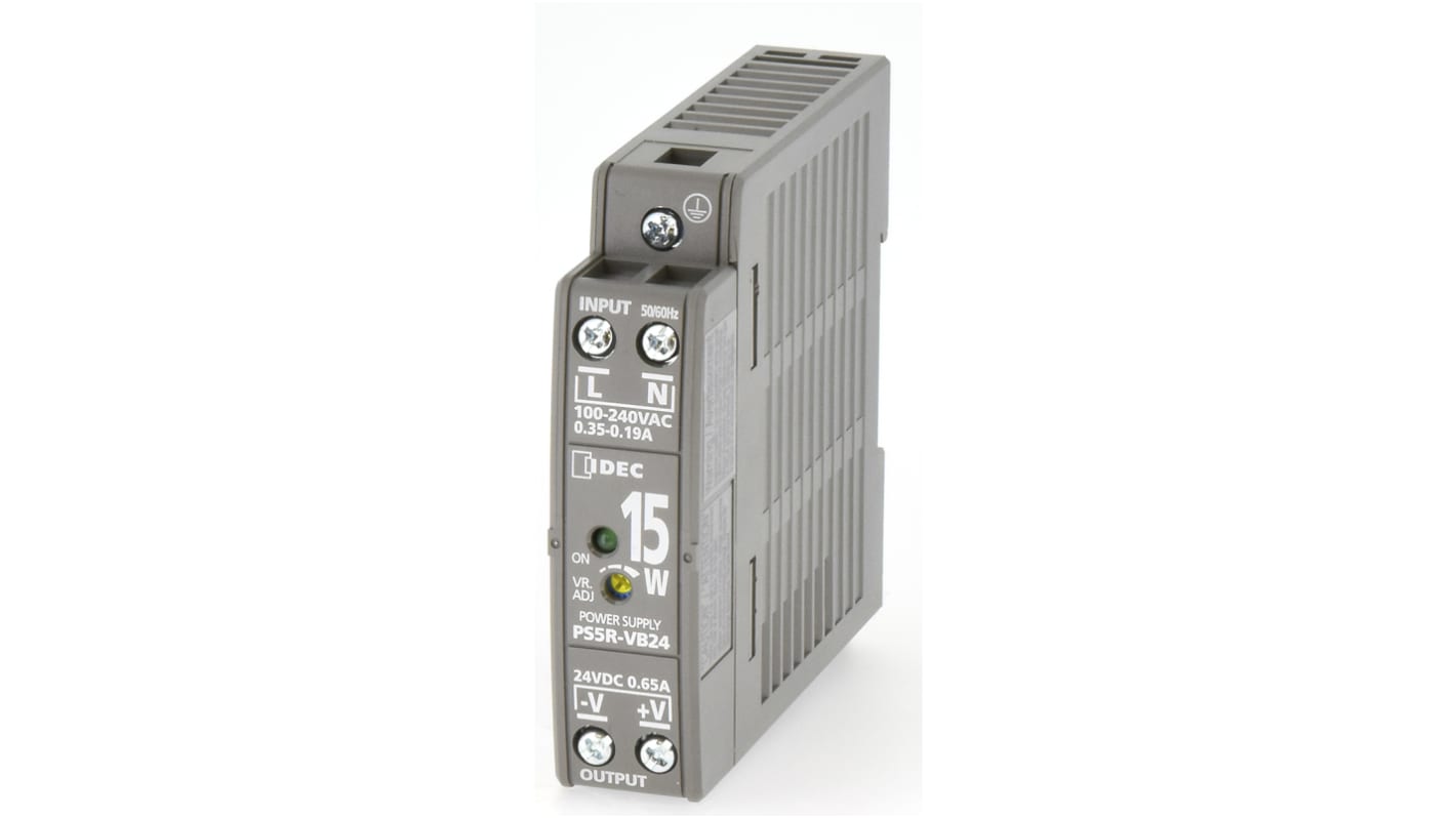 Idec PS5R Switched Mode DIN Rail Power Supply, 85 → 264 V ac / 100 → 370V dc ac, dc Input, 24V dc dc