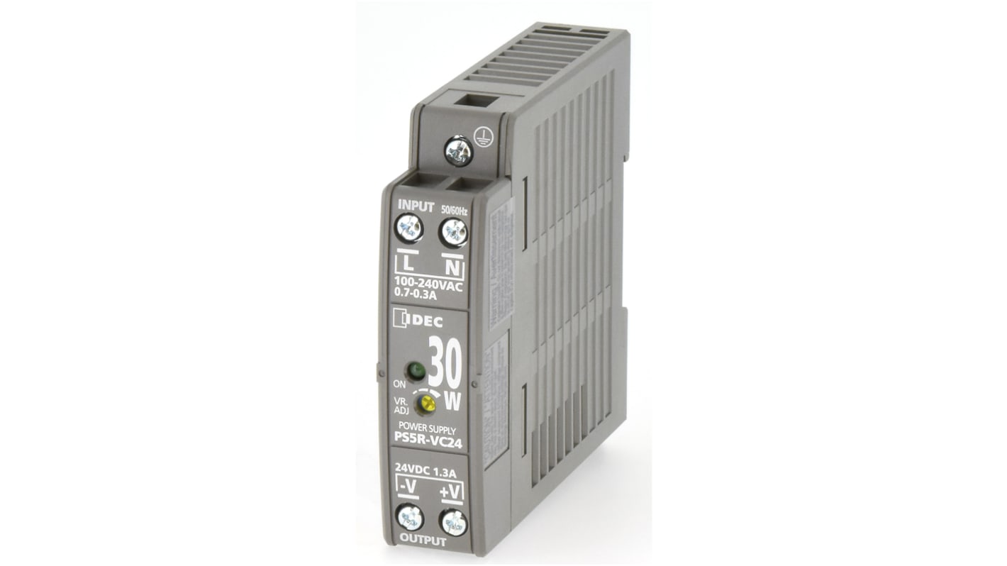 Idec PS5R DIN Rail Power Supply, 85 → 264V ac ac, dc Input, 24V dc dc Output, 1.3A Output, 30W