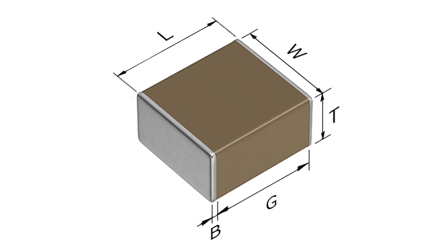 Condensatore ceramico multistrato MLCC, 2220 (5750M), 2.2μF, ±10%, 250V cc, SMD, X7T
