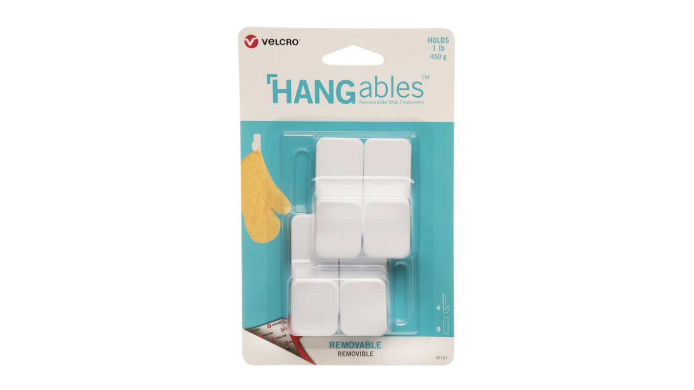 Gancho adhesivo Velcro VEL-30107-WEU Blanco 25 x 62 mm HANGables x 4