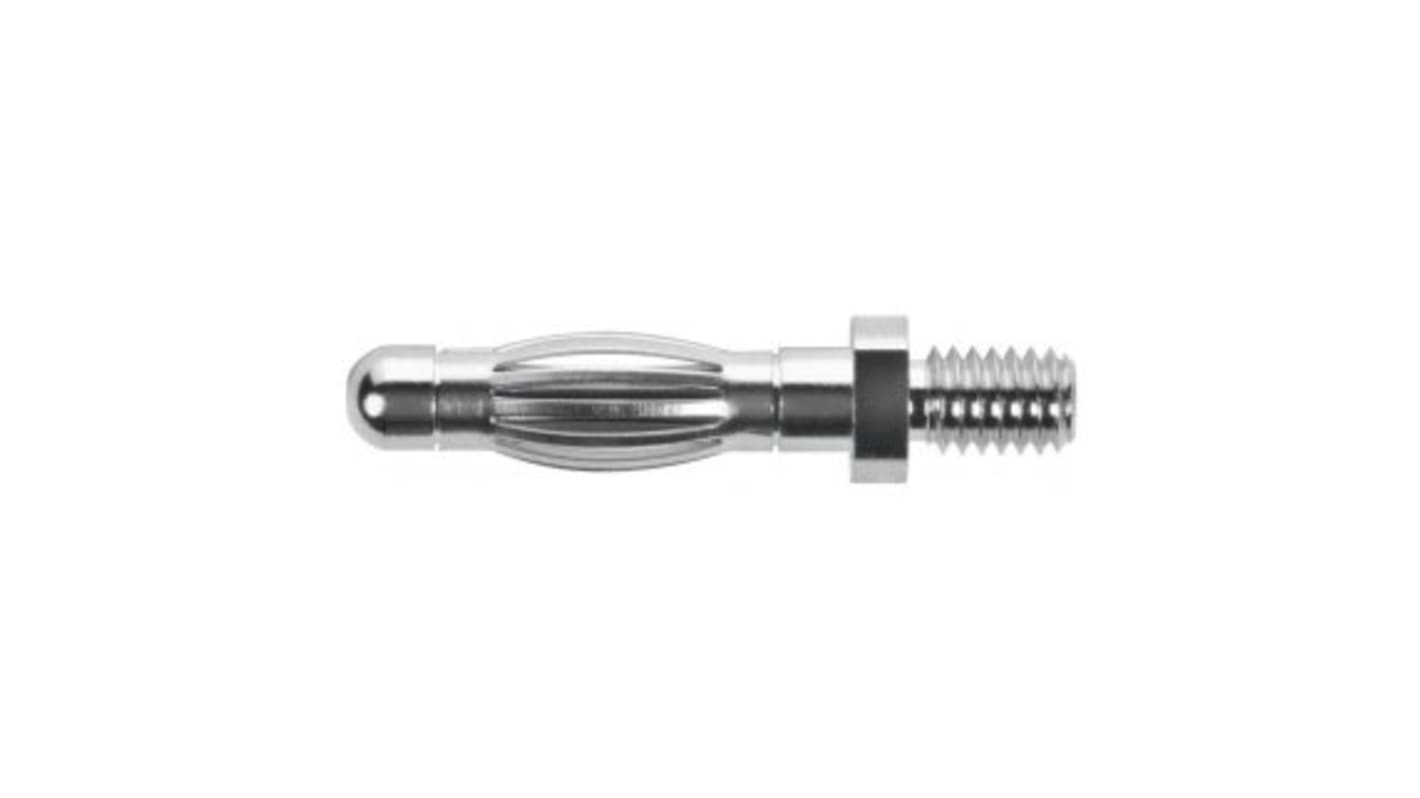 Schutzinger Male Banana Plug, 4 mm Connector, M4 Thread Termination, 32A, 33 V ac, 70V dc, Nickel Plating