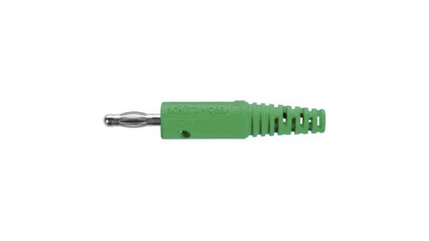 Schutzinger Green Male Banana Plug, 4 mm Connector, Screw Termination, 32A, 33 V ac, 70V dc, Nickel Plating